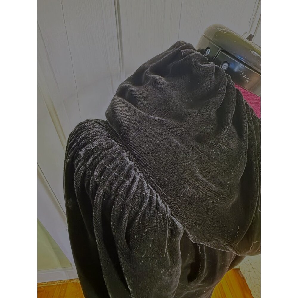Antique 1920s Silky Velvet Black Opera Coat/Robe Puffed Collar/Sleeves - Picture 12 of 16
